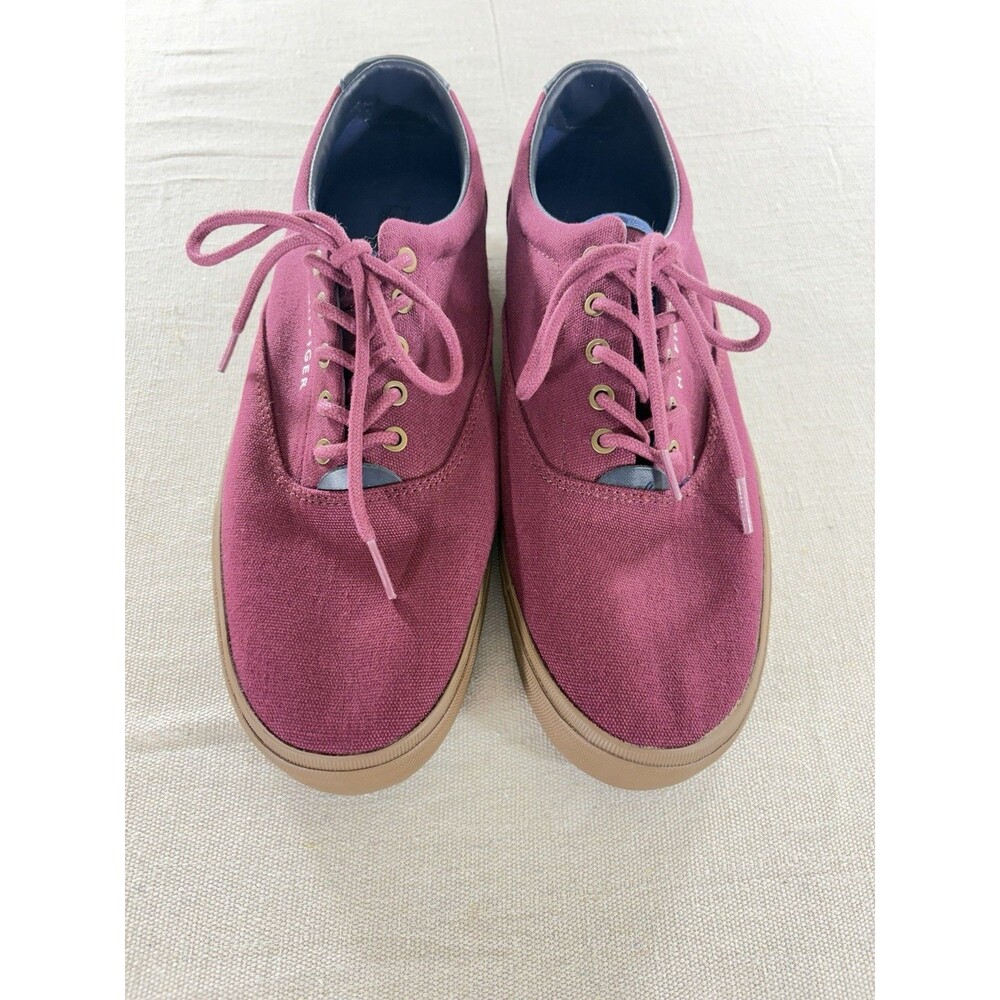 Tommy Hilfiger Mens 10 Burgundy Canvas Lace Up Low Top Sneaker Shoe